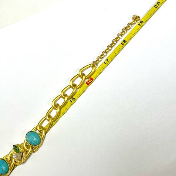 Chunky Chain Necklace Blue Turquoise Peridot Gold Choker Collar O18 - Picture 6 of 6